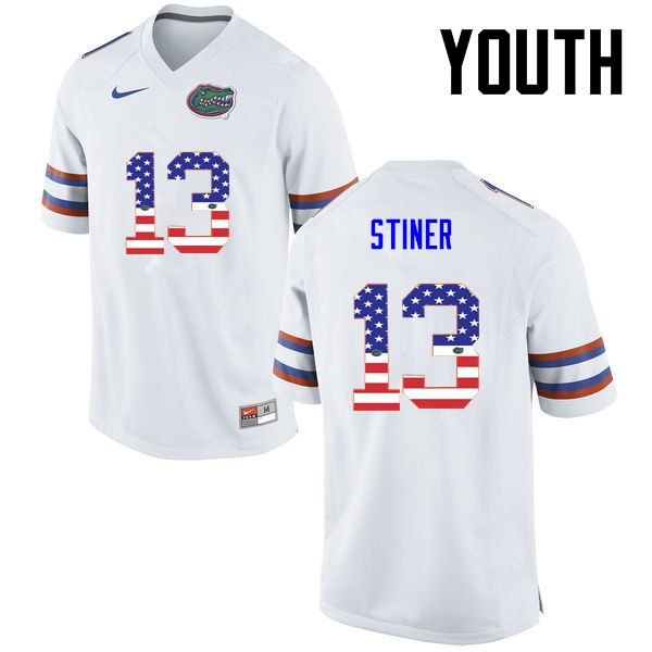 NCAA Florida Gators Donovan Stiner Youth #13 USA Flag Fashion Nike White Stitched Authentic College Football Jersey FZZ7364NS